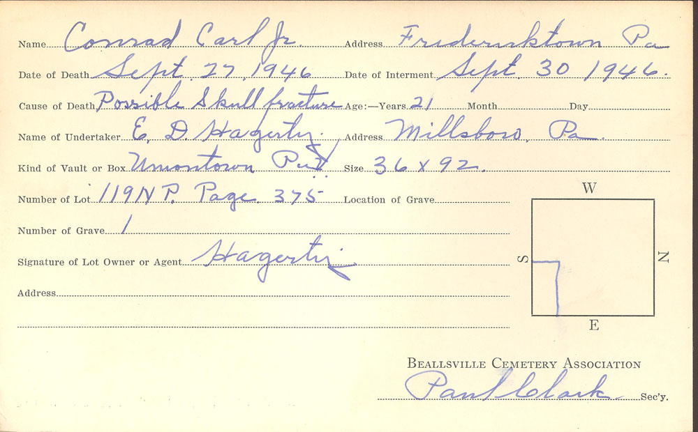 burial card